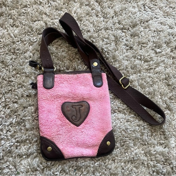 Juicy Couture Pink and Brown Terry Cloth Crossbody Bag Vintage - Picture 4 of 9